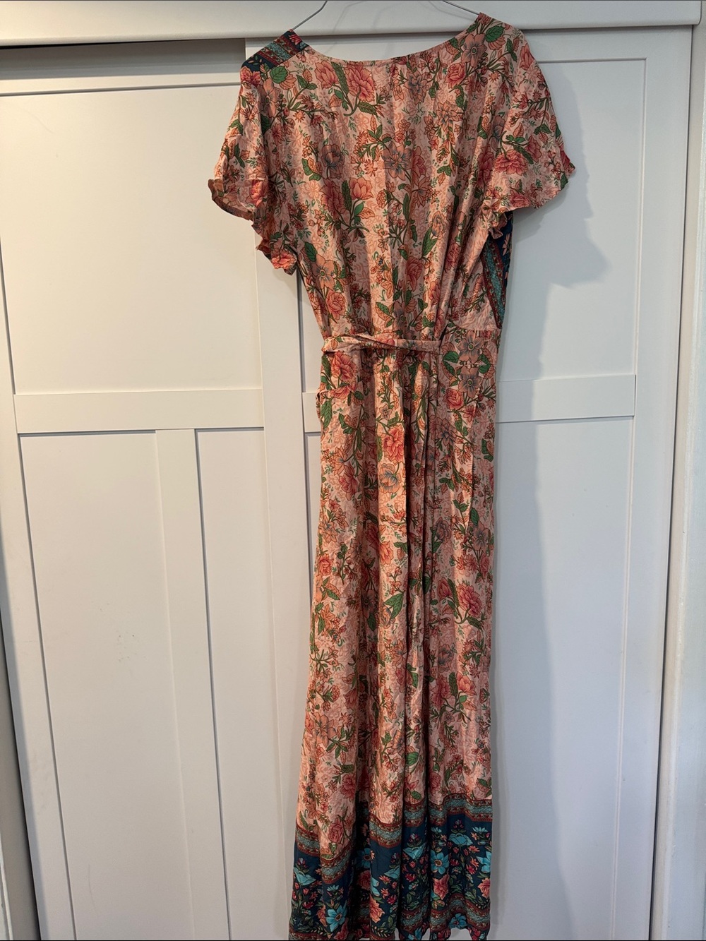 PrettyGarden Floral Wrap Maxi Dress in Peach and Teal NWT - Picture 3 of 3